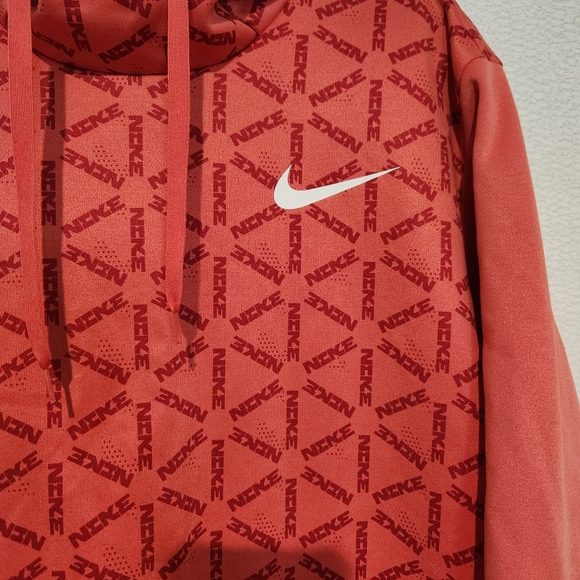 Nike Mens Therma-Fit Red Coral All Over Print Fleece Hoodie Large - Picture 2 of 7